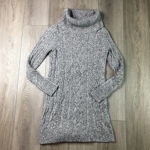 Loft Sweater Dress Roll Turtleneck Long Sleeve Cable Knit Gray Small